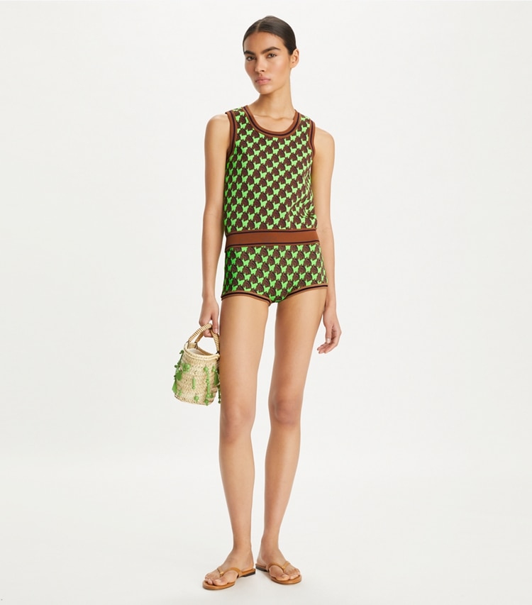 Tory Burch designer tops Viscose Jacquard Tank in Neon Bright Green Small Zebra on model front