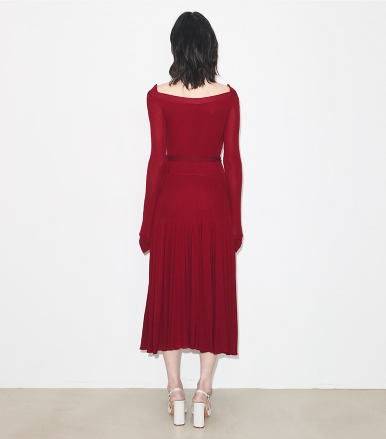 Tory Burch designer dresses Viscose Jersey Dress in Rouge on model back
