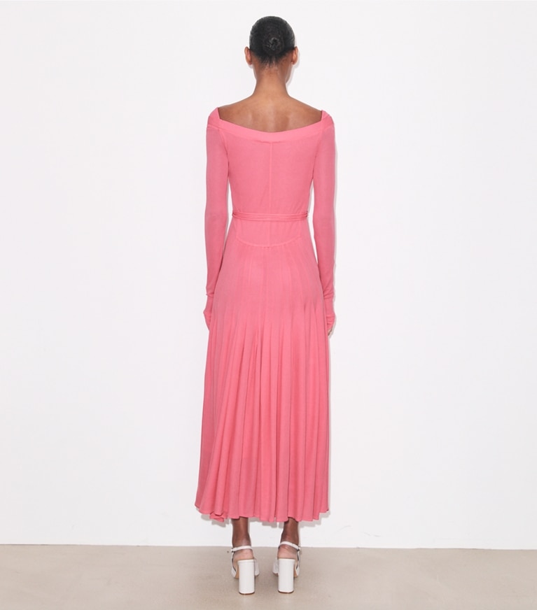 Tory Burch designer dresses Viscose Jersey Dress in Peony on model back