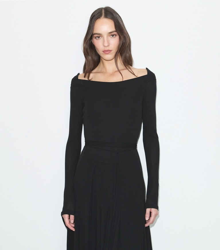 Tory Burch designer dresses Viscose Jersey Dress in BLACK on model detail