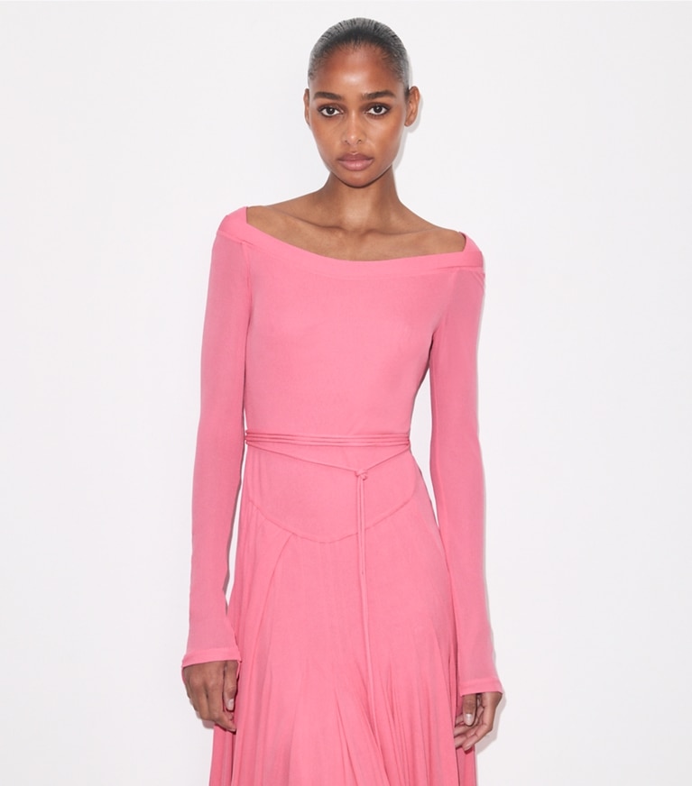 Tory Burch designer dresses Viscose Jersey Dress in Peony on model detail