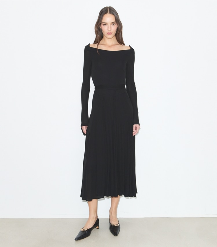 Tory Burch designer dresses Viscose Jersey Dress in BLACK on model front