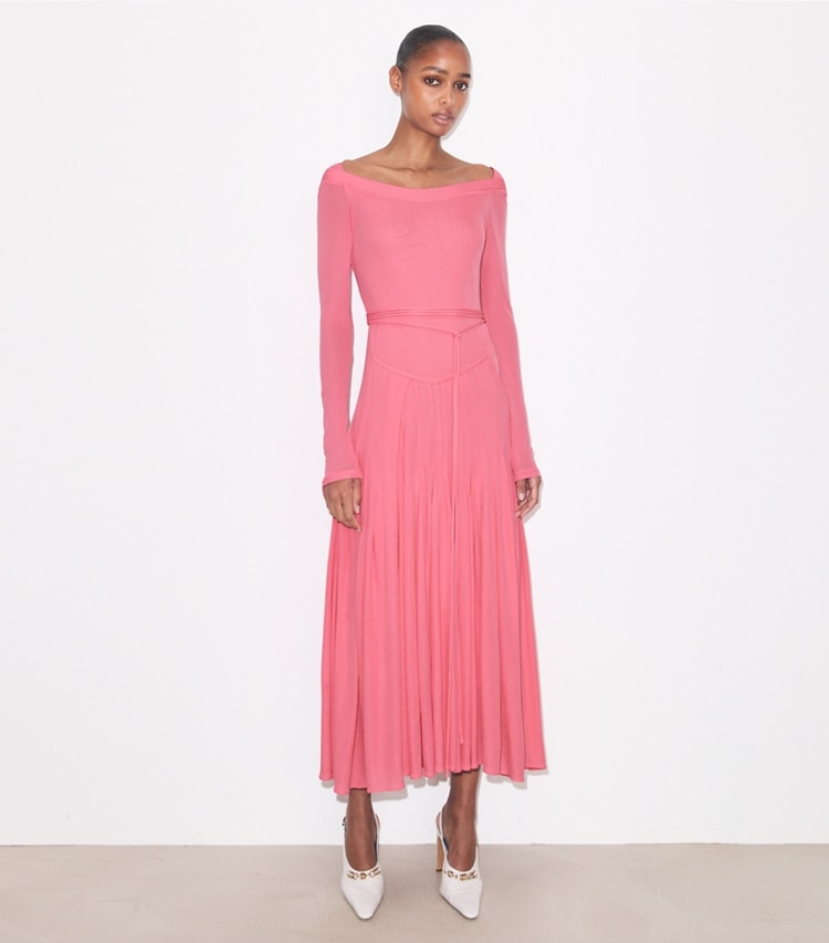 Tory Burch designer dresses Viscose Jersey Dress in Peony on model front