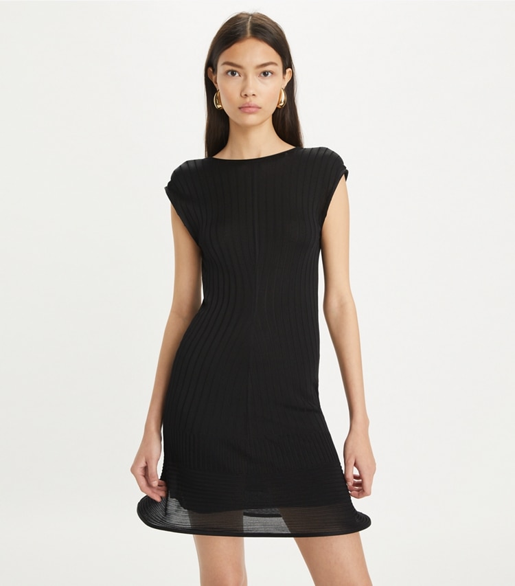 Tory Burch designer dresses Viscose Knit Dress in Black on model detail
