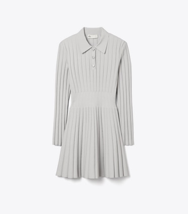 Tory Sport designer dresses Viscose Knit Polo Dress in Dewy Gray front