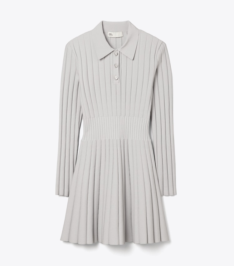 Tory Sport designer dresses Viscose Knit Polo Dress in Dewy Gray front