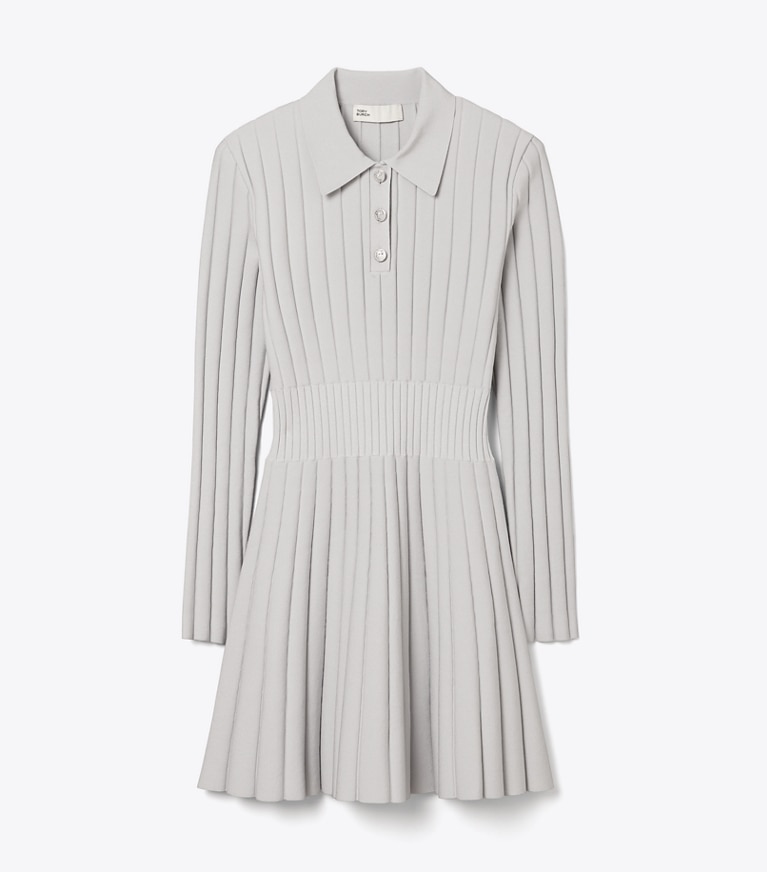 Tory Sport designer dresses Viscose Knit Polo Dress in Dewy Gray front