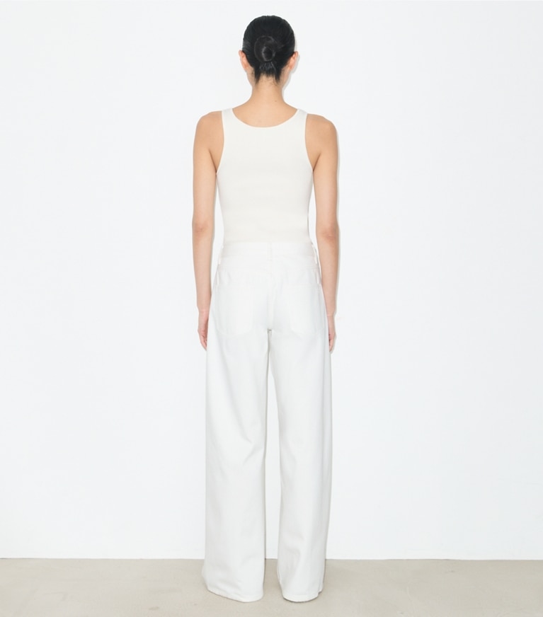 Tory Burch designer tops Viscose Knit Tank Top in New Ivory on model back