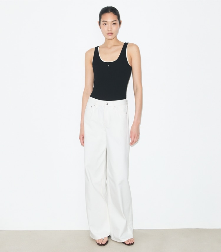 Tory Burch designer tops Viscose Knit Tank Top in Black on model front