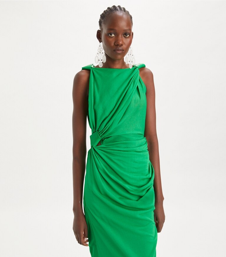 Tory Burch designer dresses Viscose Knot Dress in Spring Jade front