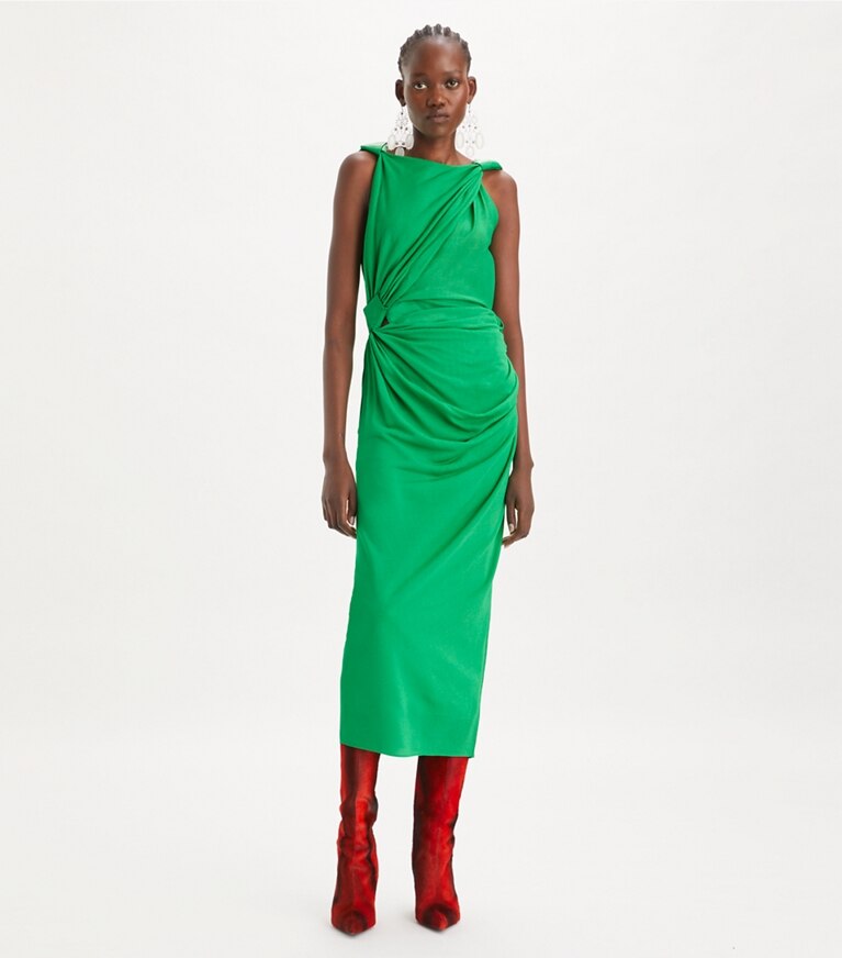 Tory Burch designer dresses Viscose Knot Dress in Spring Jade front