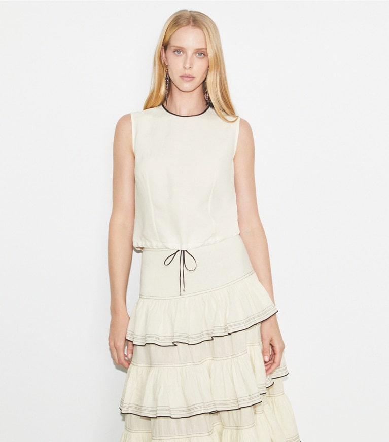 Tory Burch designer tops Viscose Linen Shell Top in White front