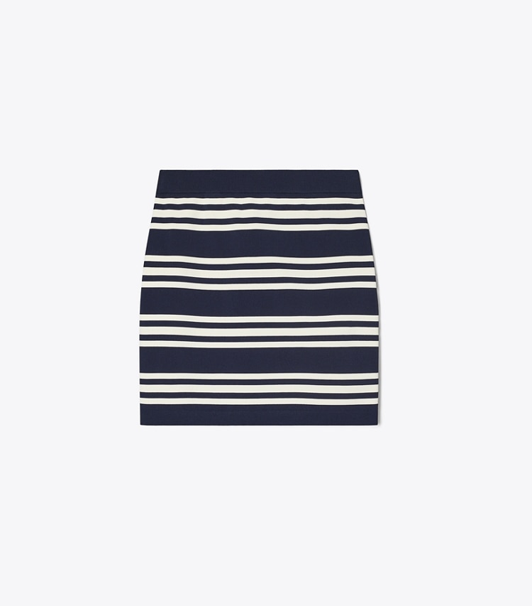 Tory Sport designer bottoms Viscose Mini Skirt in Tory Navy City Stripe front