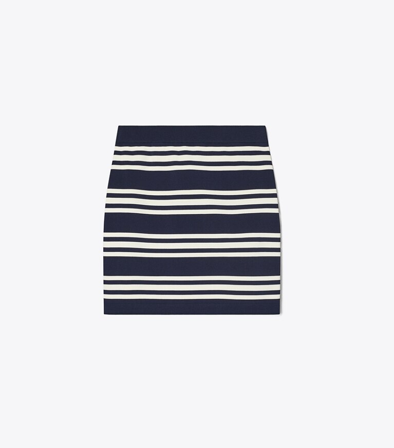 Tory Sport designer bottoms Viscose Mini Skirt in Tory Navy City Stripe front