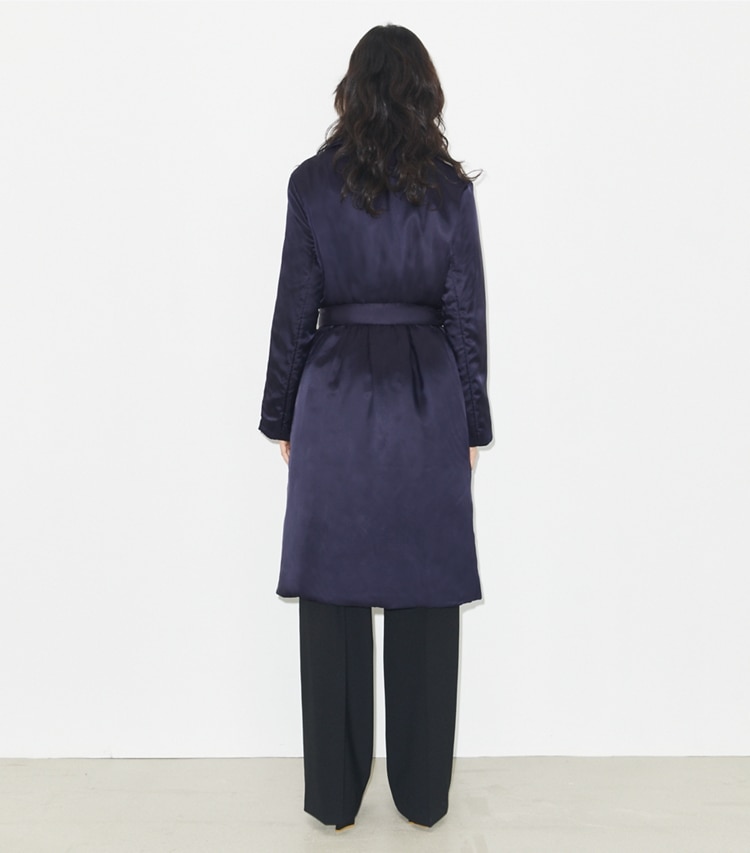 Tory Burch designer coats Viscose Padded Coat in Medium Navy on model back