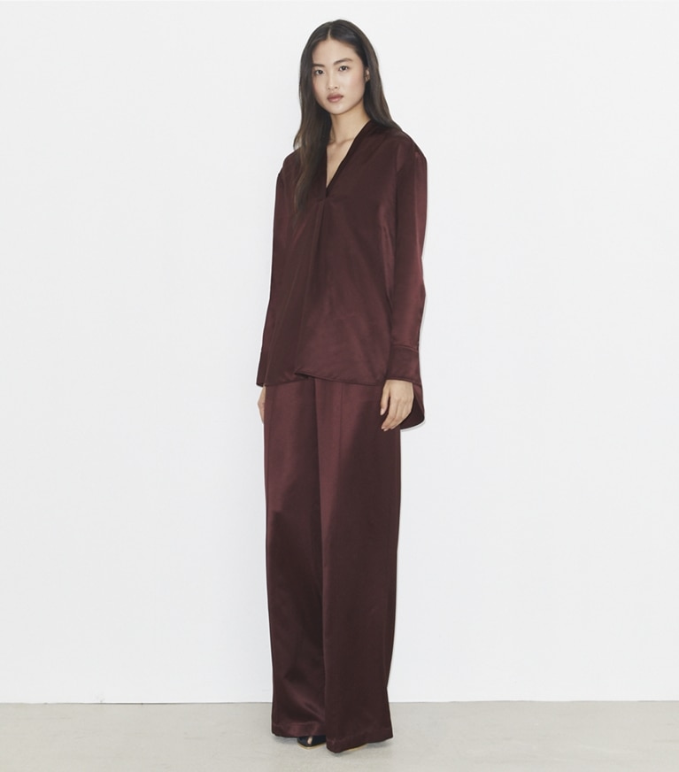 Tory Burch designer bottoms Viscose Pant in Dark Sangria front