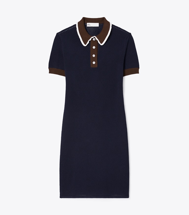 Tory Sport designer dresses Viscose Pointelle Dress in Tory Navy front