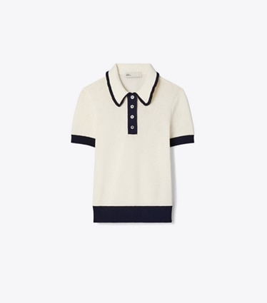 Tory Burch designer sweaters Viscose Pointelle Sweater in New Ivory / Medium Navy front