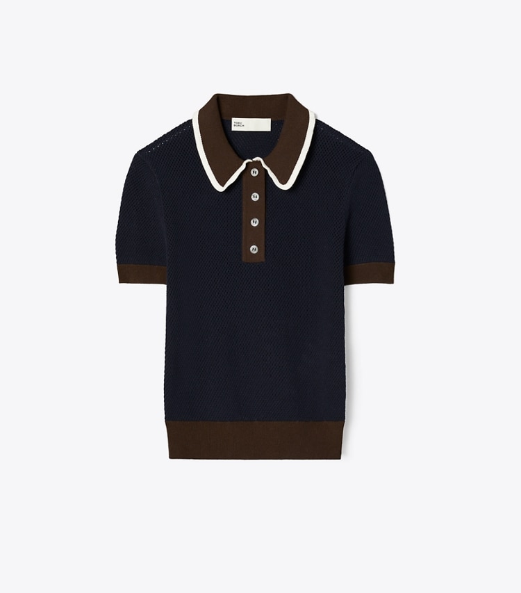 Tory Sport designer sweaters Viscose Pointelle Sweater in Tory Navy front