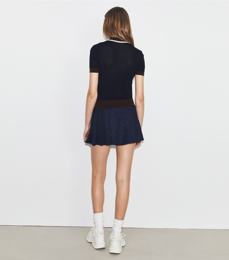 Tory Sport designer sweaters Viscose Pointelle Sweater in Tory Navy front