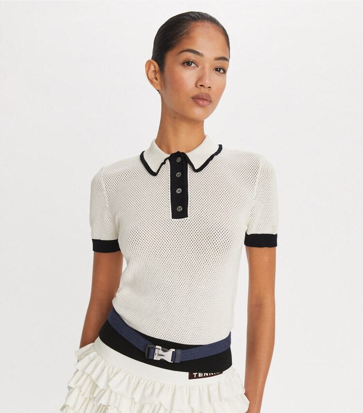 Tory Sport designer セーター レーヨン ポインテール セーター in NEW IVORY on model detail