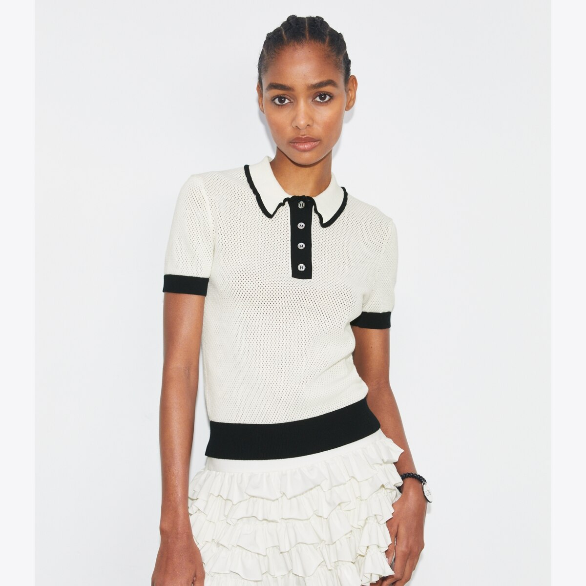 売れ筋商品|||セントラルパークウェスト カットソー トップス レディース Women's Colorblock Pointelle Polo White viscose-pointelle-sweater-on-