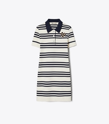 Tory Sport designer dresses Viscose Polo Dress in New Ivory City Stripe front