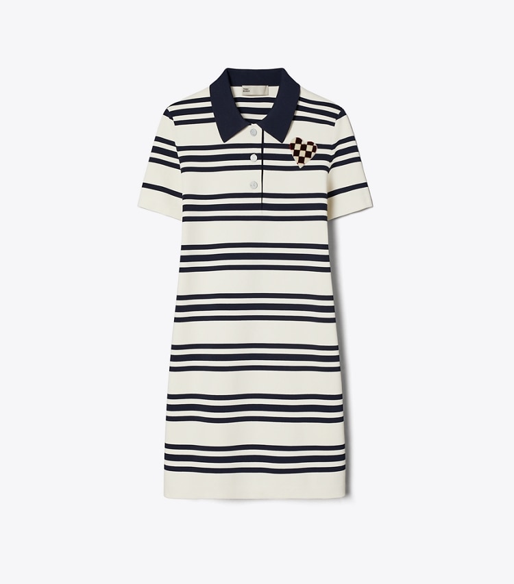Tory Sport designer dresses Viscose Polo Dress in New Ivory City Stripe front