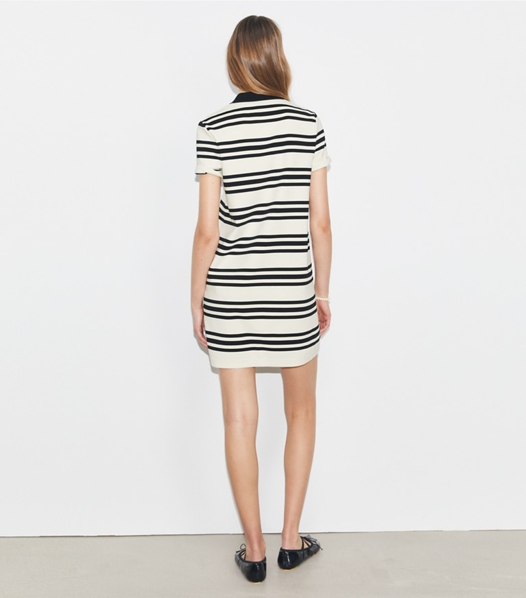 Tory Sport designer dresses Viscose Polo Dress in New Ivory City Stripe front