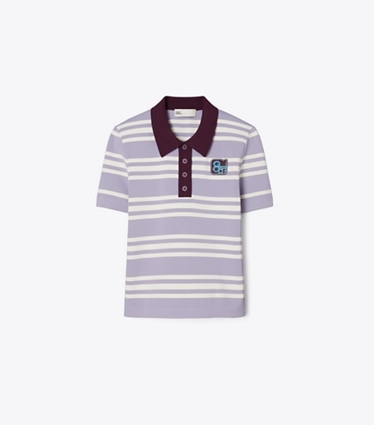 Tory Sport designer tops Viscose Polo in Gray City Stripe front