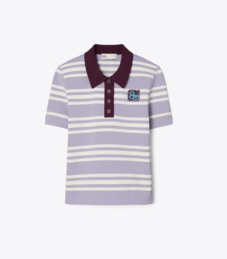 Tory Sport designer tops Viscose Polo in Gray City Stripe front