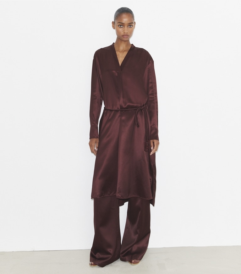 Tory Burch designer dresses Viscose Shirtdress in Dark Sangria front
