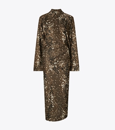 Tory Burch designer dresses Viscose Shirtdress in Chocolate Brown Fawn front