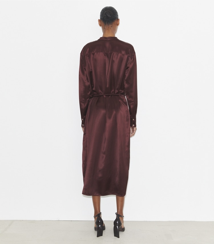 Tory Burch designer dresses Viscose Shirtdress in Dark Sangria on model back