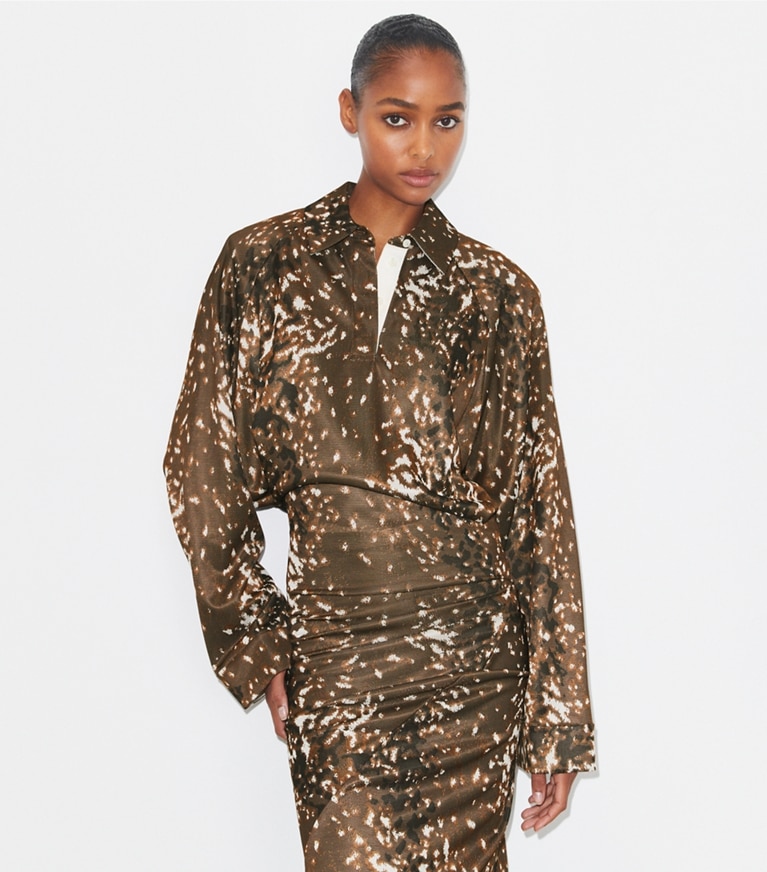 Tory Burch designer dresses Viscose Shirtdress in Chocolate Brown Fawn front