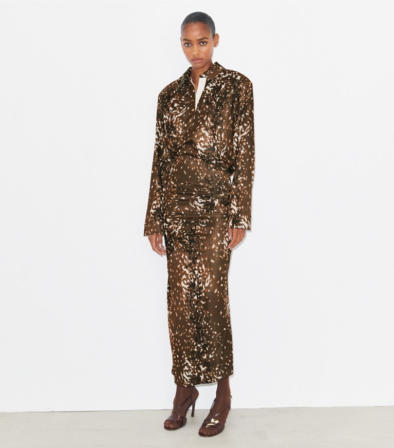 Tory Burch designer dresses Viscose Shirtdress in Chocolate Brown Fawn front