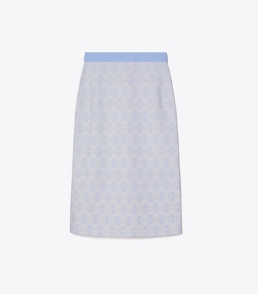 Tory Burch designer bottoms Viscose Skirt in Vanilla / Blue front