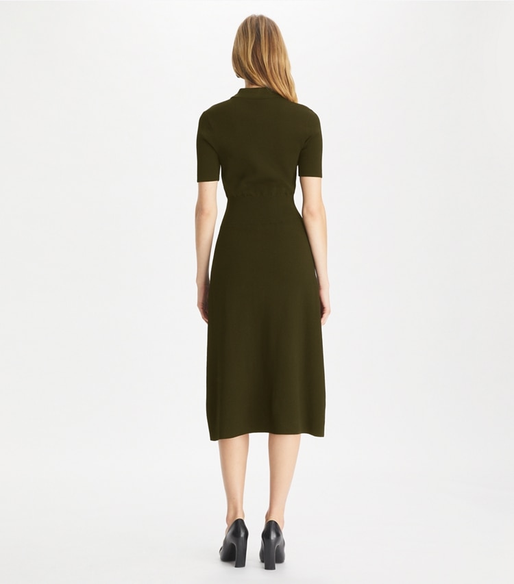 Tory Burch designer dresses Viscose Sweater Dress in Dark Rich Earth on model back