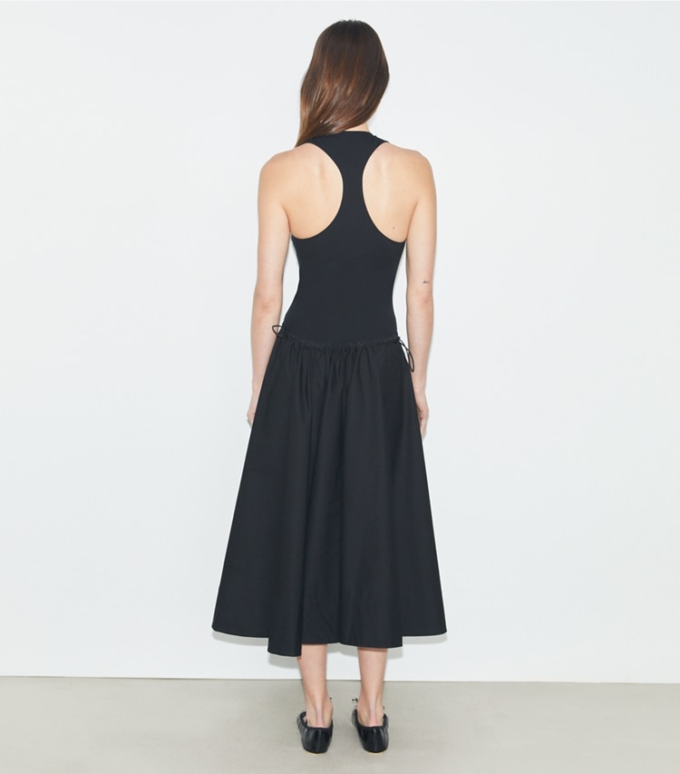 Tory Burch designer dresses Viscose Tank Dress in Black on model back