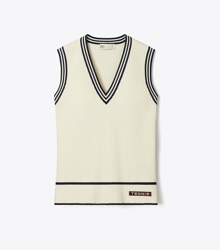 Tory Sport designer sweaters Viscose Tennis Vest in Snow White front
