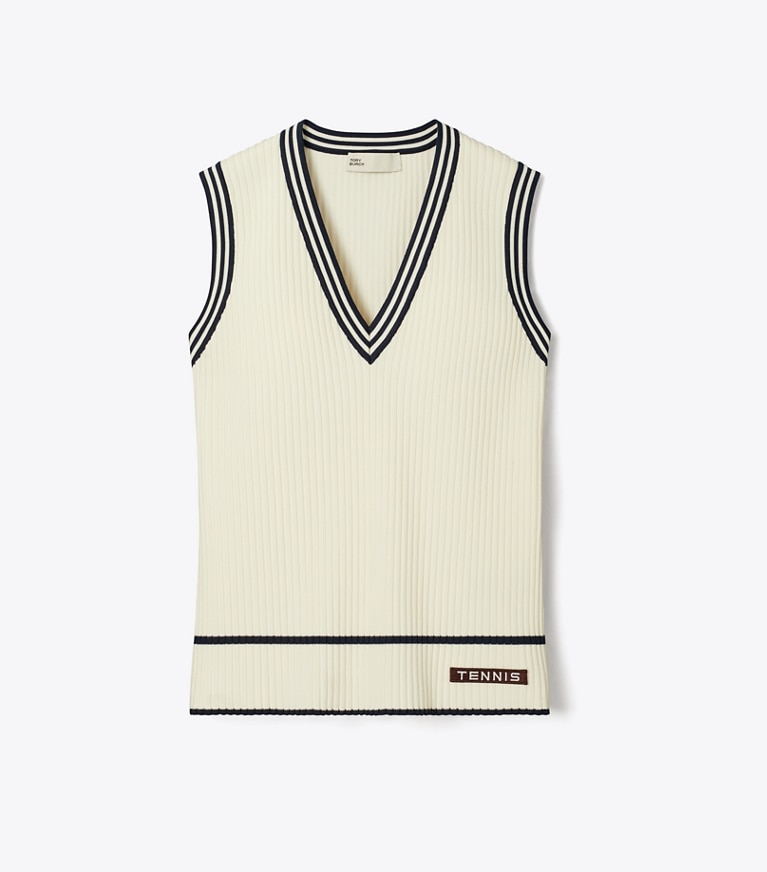 Tory Sport designer sweaters Viscose Tennis Vest in Snow White front
