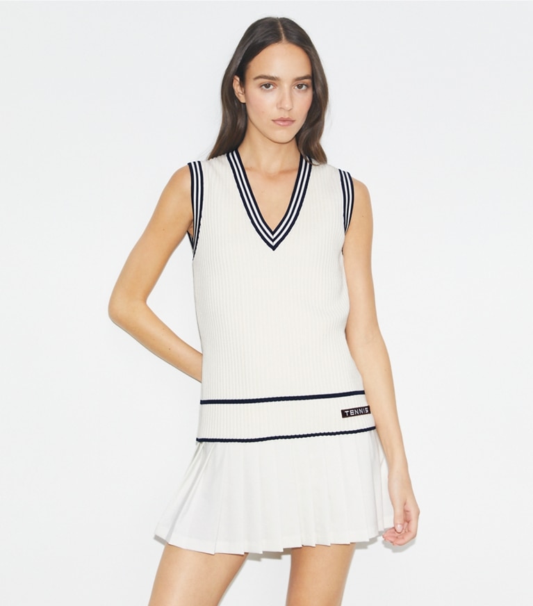 Tory Sport designer sweaters Viscose Tennis Vest in Snow White front