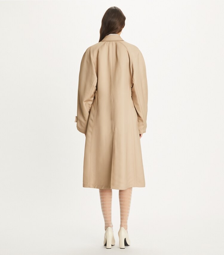 Tory Burch designer coats Viscose Trench Coat in Beige Sky on model back