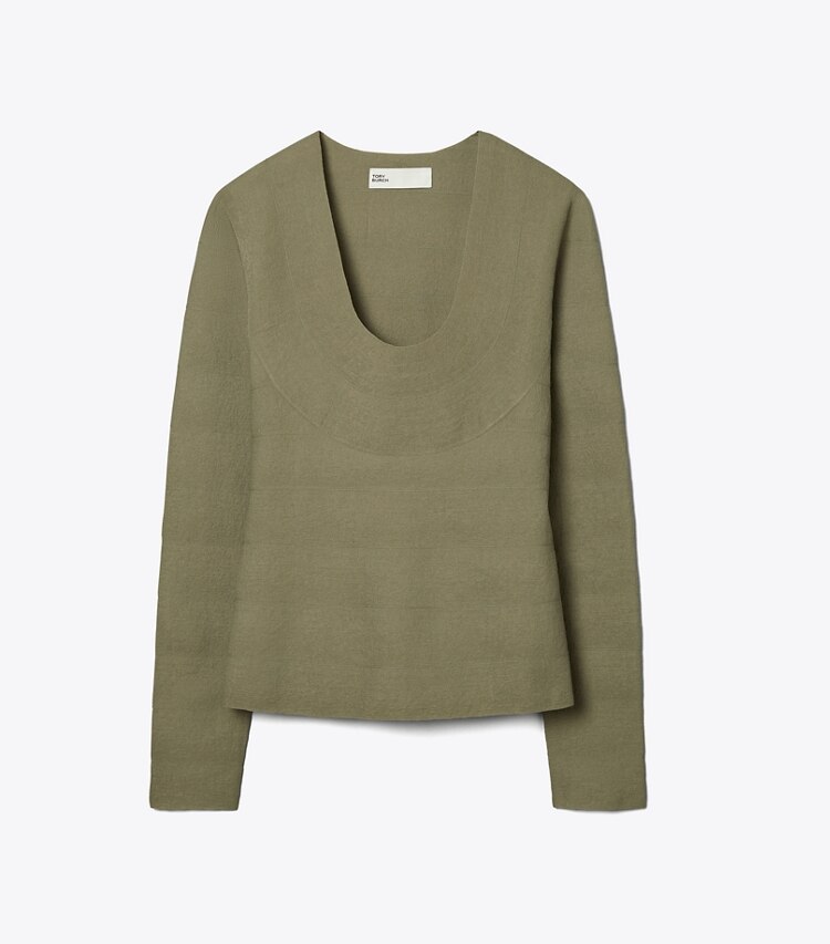 Tory Burch designer セーター レーヨン Uネックトップス in Sheer Spruce front
