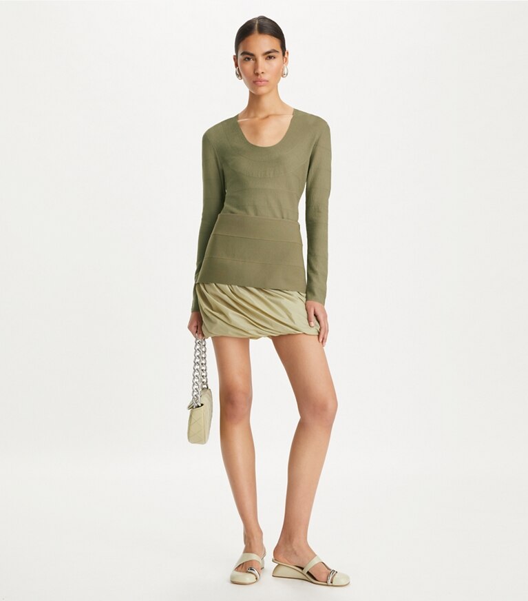 Tory Burch designer セーター レーヨン Uネックトップス in Sheer Spruce front