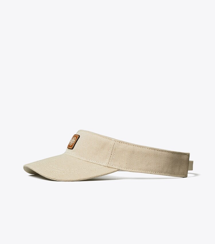 Tory Burch diseñador sombreros Visera de lona con logotipo en Natural Brown ángulo