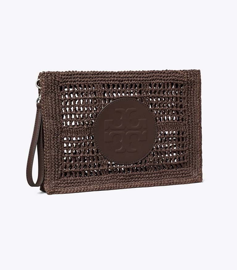 Tory Burch designer portemonnais Von Hand gehäkelte Ella Clutch in Dark Cocoa angle