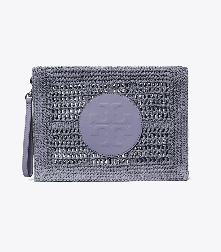 Tory Burch designer portemonnais Von Hand gehäkelte Ella Clutch in Gray front