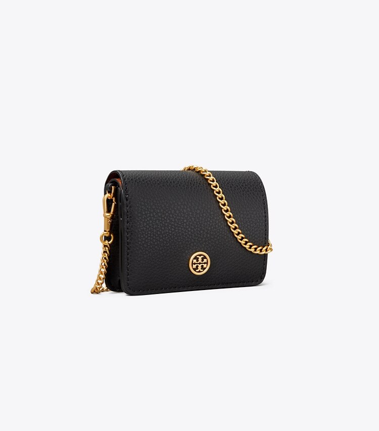 Tory Burch designer wallets Walker Nano Chain Wallet in Black angle