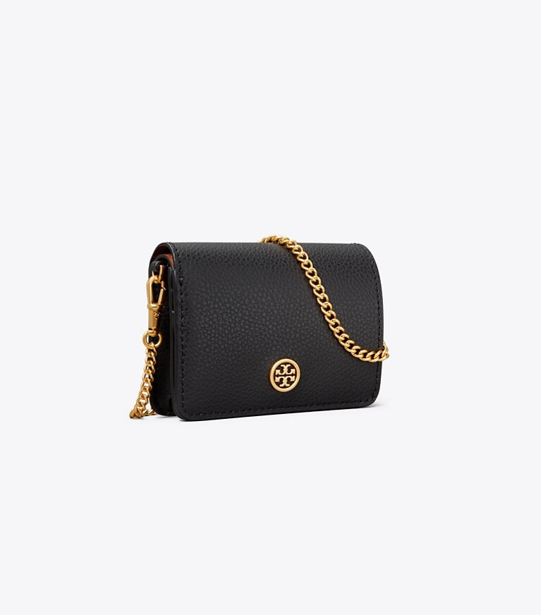 Tory Burch designer wallets Walker Nano Chain Wallet in Black angle